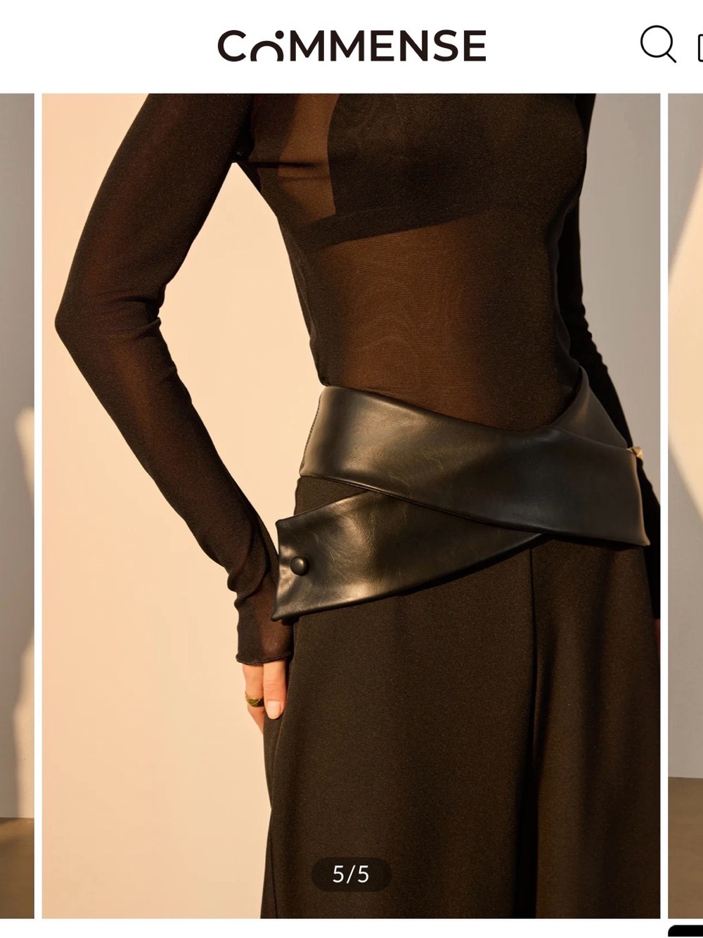 Commense Black Wide-Leg Pants with Faux Leather Waist Panel - Picture 3 of 6